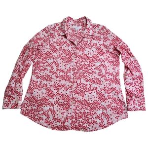 Foxcroft Womens Red Pink Apples Wrinkle Free Button Shirt Sz 16 Casual Career